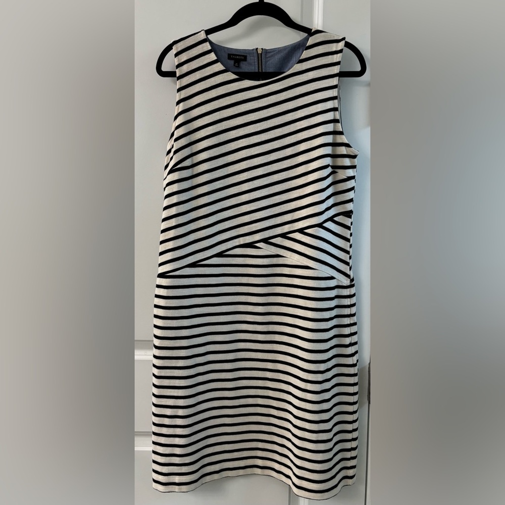 TALBOTS Black and White Asymmetrical Sheath Cotton Dress Size Medium